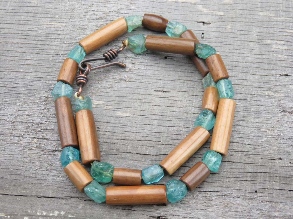 Apatite and Batik Bone Bead Necklace